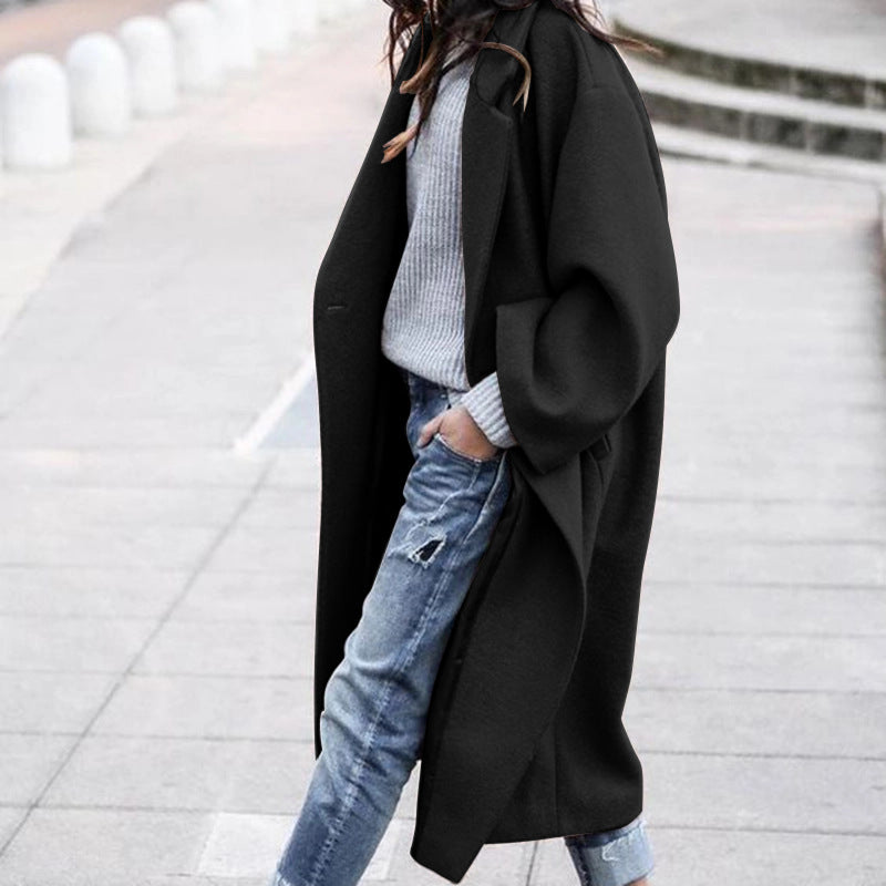 Casual Long Jacket With Pockets Solid Color Single Breasted Lapel Woolen Coat For Women Warm Winter Clothing Casual Long Jacket With Pockets Solid Color Single Breasted Lapel Woolen Coat For Women Warm Winter Clothing